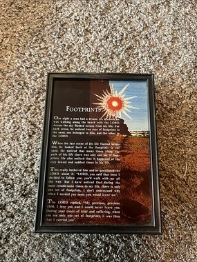 Footprints Framed Music Box - Brown and Blue Poem Print